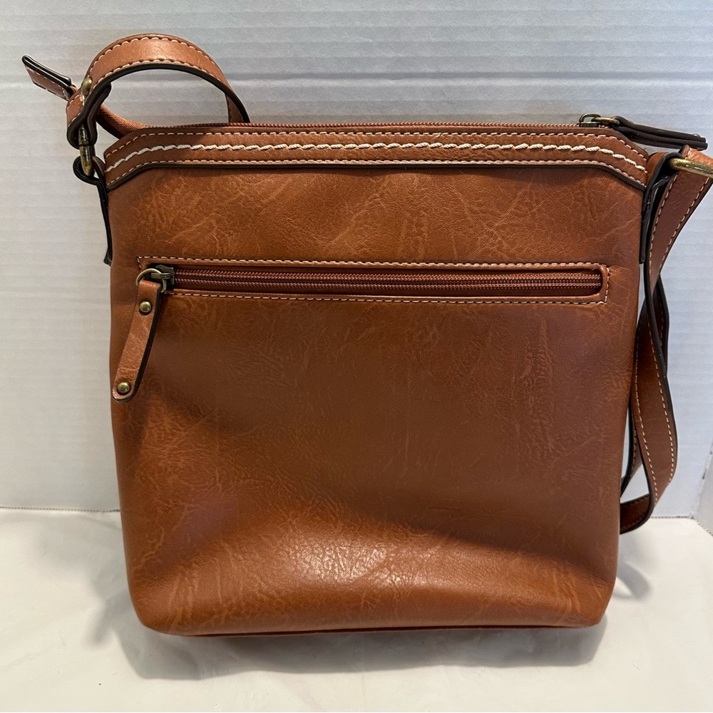B O C Brown Faux Leather Crossbody Messenger Bag - Picture 2 of 8